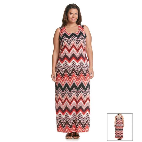 New! NOTATIONS Chevron Print Crochet-Back Detail Plus Size Maxi Dress Size 1X - Picture 2 of 4
